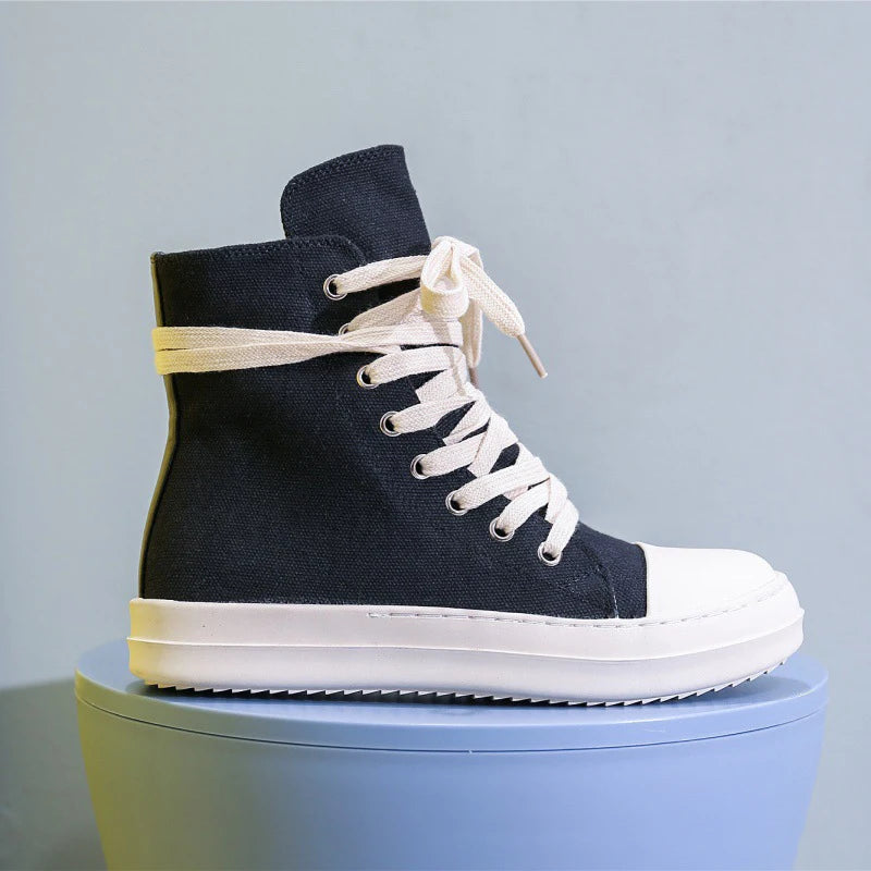 Unisex Mid-Calf Boots - High Top Lace-Up Canvas Sneaker Boots