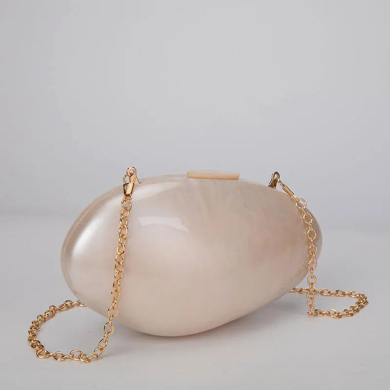 Women's Pearl Acrylic  Clutch Purse Mini Shell Chain Shoulder Crossbody Handbag