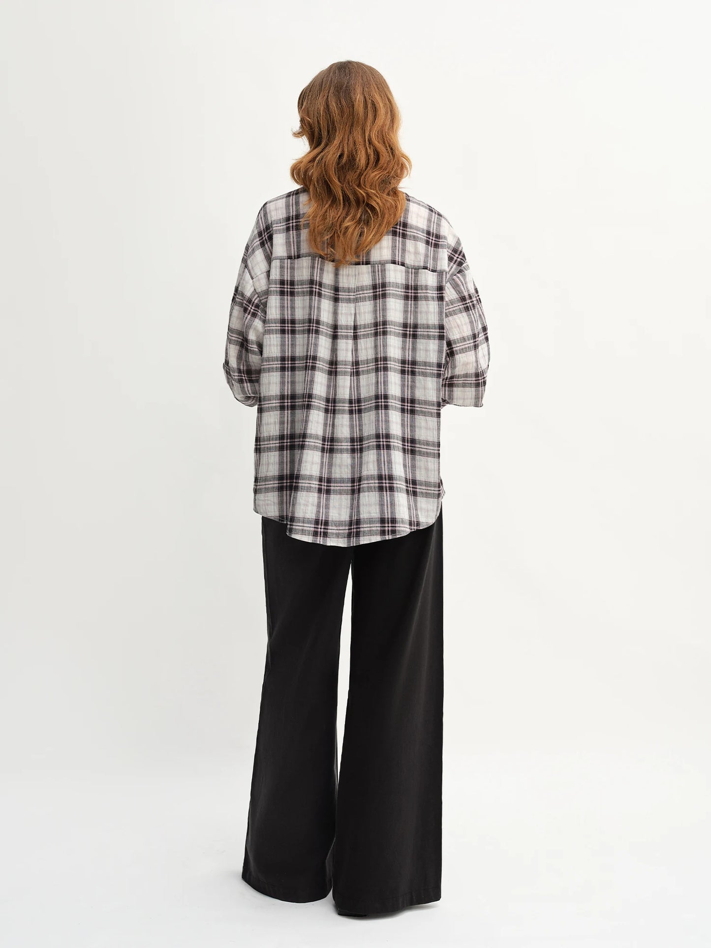 Plus Size Plaid Collar Shirt - Drawstring Pocketed Casual Top