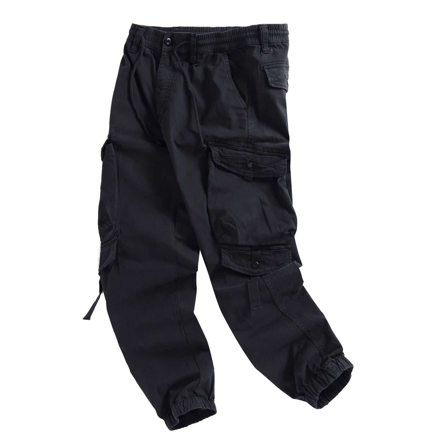 Men's Cotton Cargo Pants - Multi-Pocket Drawstring Joggers