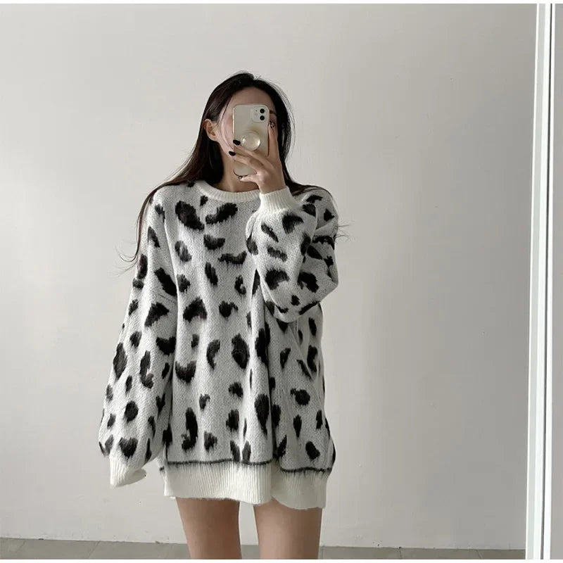 Women's Leopard Print Pullover Loose Oversized Sweater