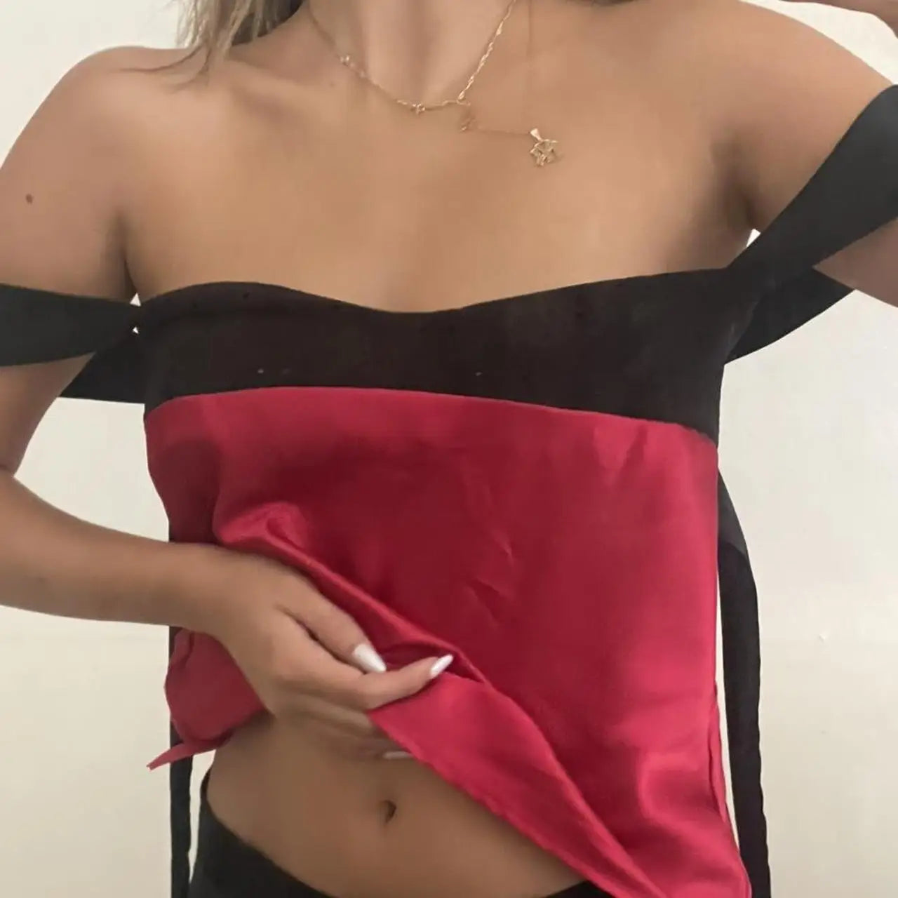 Women's Satin Plunge Crop Top  - Panelled Backless Cropped Vest Top