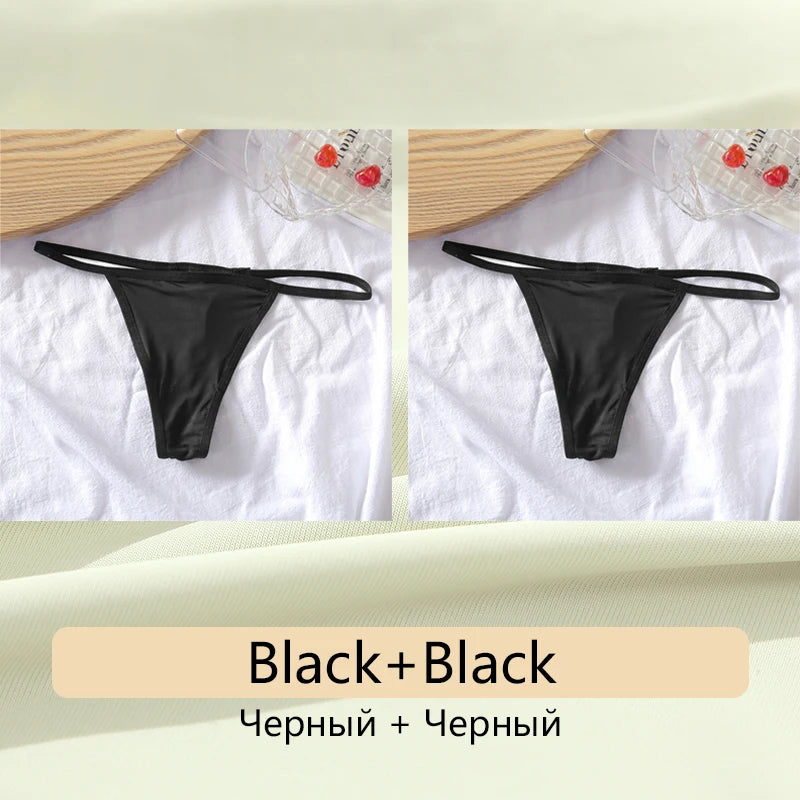 Women's Cotton Seamless Thong Set - Low Waist Comfort Underwear (2 Pack)
