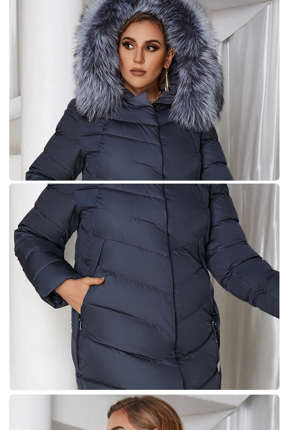 Plus Size Winter Down Jacket with Fur Collar