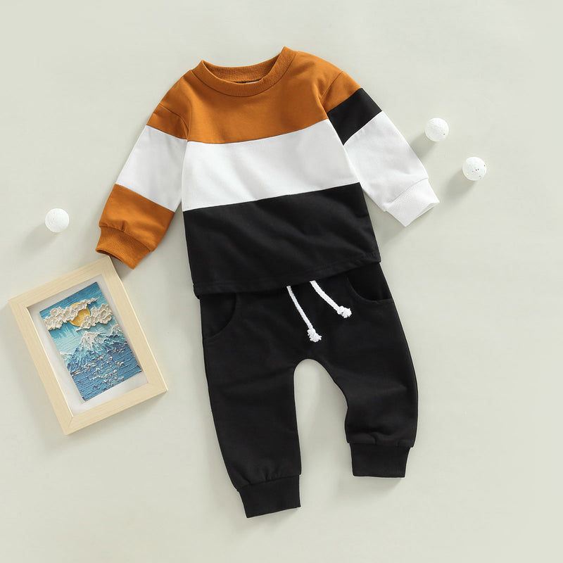 0-4Y Autumn Casual Kids Boys Clothes Sets 2pcs Patchwork Long Sleeve Pullover Sweatshirt Top Pant