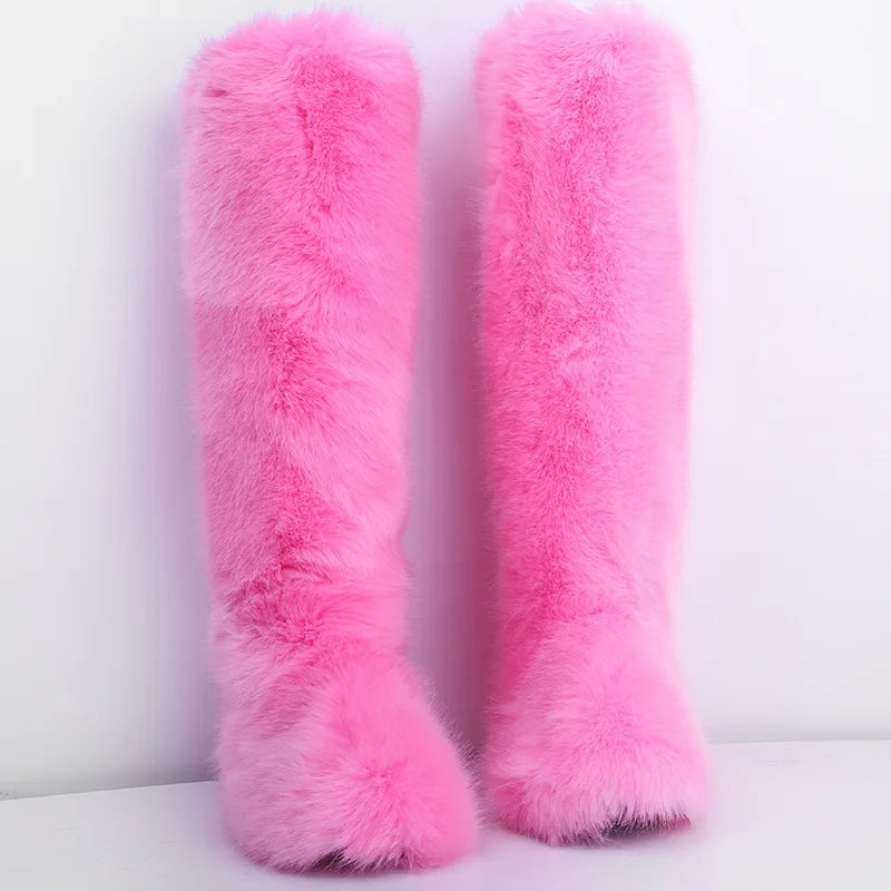 Women's Winter Thigh High Fluffy Plush Knee High Fur Faux Boots