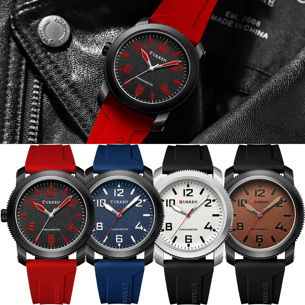 Fashion Quartz Watch - Big Numeral Dial Business Wristwatch with Silicone Strap for Men