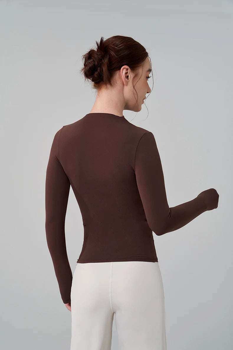 Half-High Collar Slim Fit Yoga Top - Long Sleeve Pilates Fitness T-Shirt