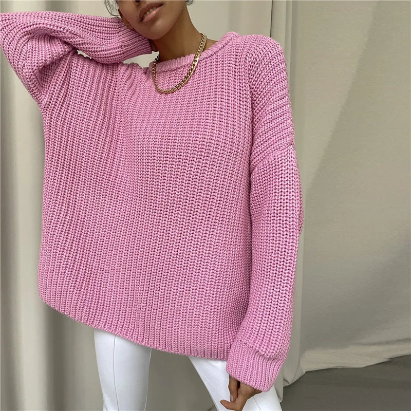 Women's Knitted Jersey Sweater - Long Sleeve Pullover Sweater