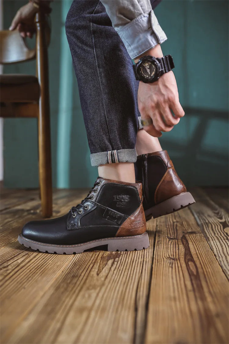 Men's Autumn Platform Boots - High-Top Lace-Up Ankle Sneakers