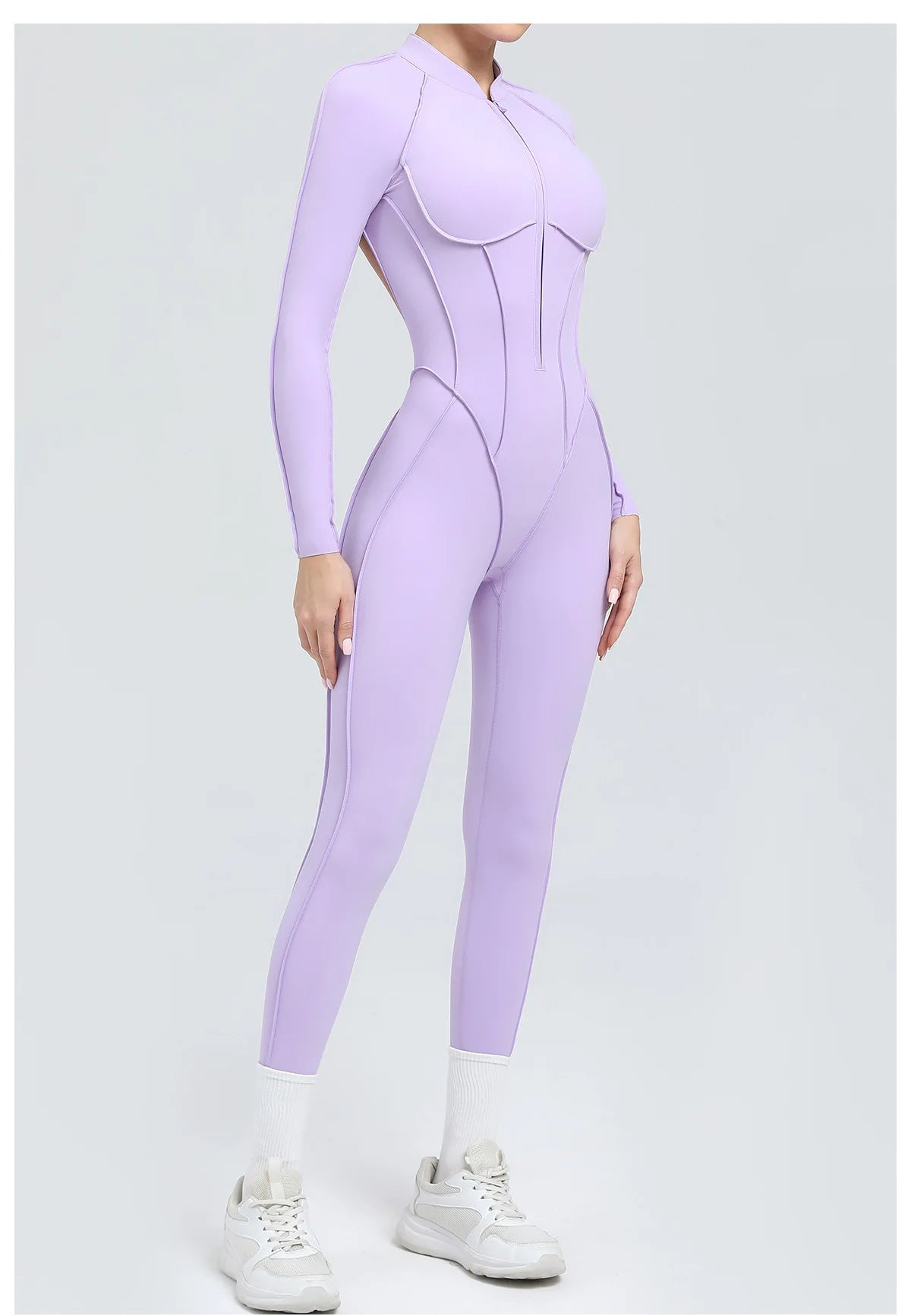 Nylon Jumpsuit - Yoga Fitness Bodysuit with Zipper