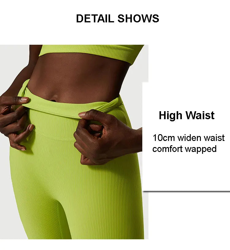 Women's Two Pieces Yoga Set Ribbed Fabric Workout High Impact Bra Fitness Leggings Breathable Sportswear