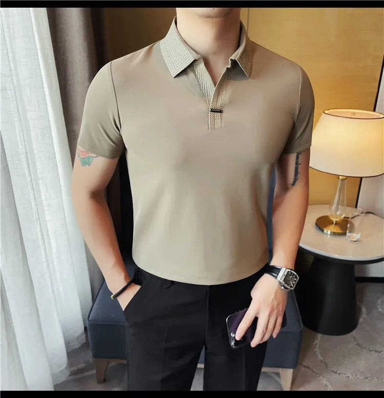 Men's Summer Slim Fit Casual Short Sleeve Style Turn Down Collar Polo Shirt
