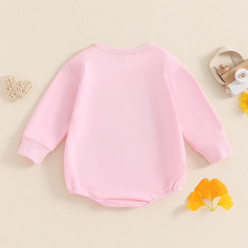 0-18M Baby Boys Girls Cute Romper Long Sleeve Crew Neck Letters Embroidery Sweatshirt Jumpsuits