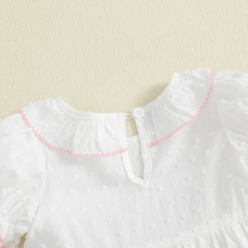 0-4Y  Kids Girls Birthday Dress 2 Style Short Sleeve Cake Embroidery Smocked Dress Summer A-Line Dress