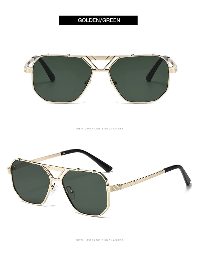 Unisex 1/2pcs Vintage Metal Double Bridges Square Sunglasses UV400