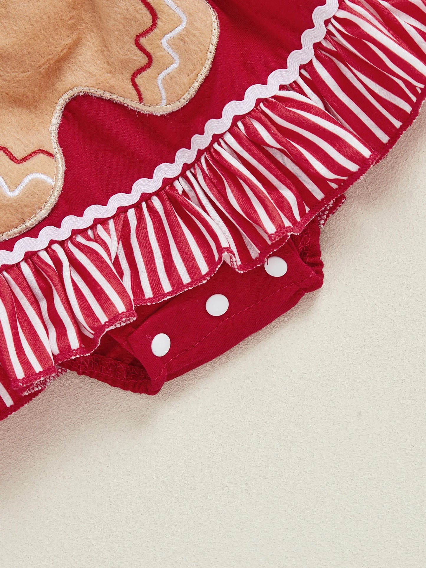 Baby Girls Christmas Romper Dress - Gingerbread Man Flying Sleeve Jumpsuit with Bow Headband (0-18M)