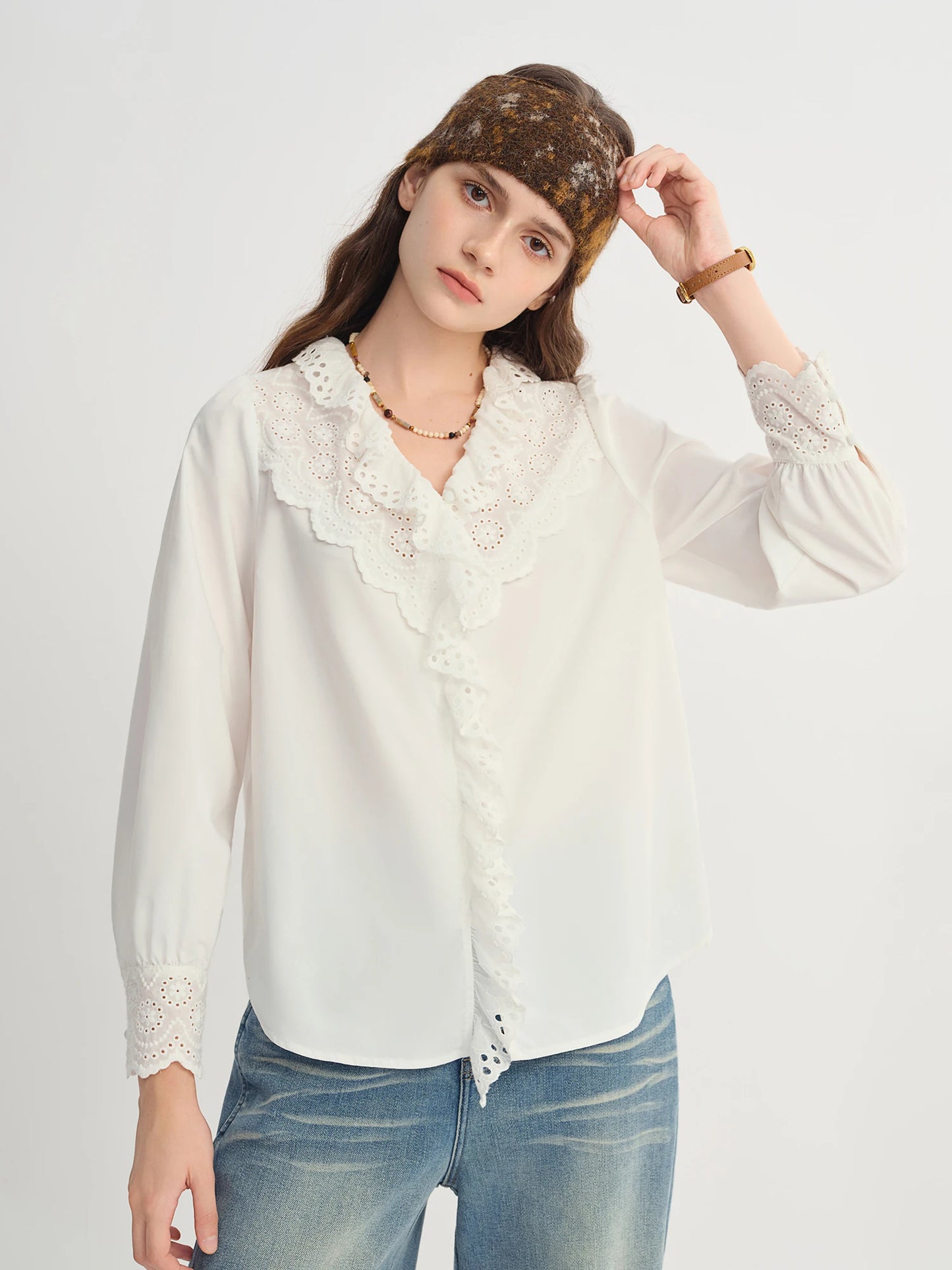 Lace Hollow-Out White Shirt