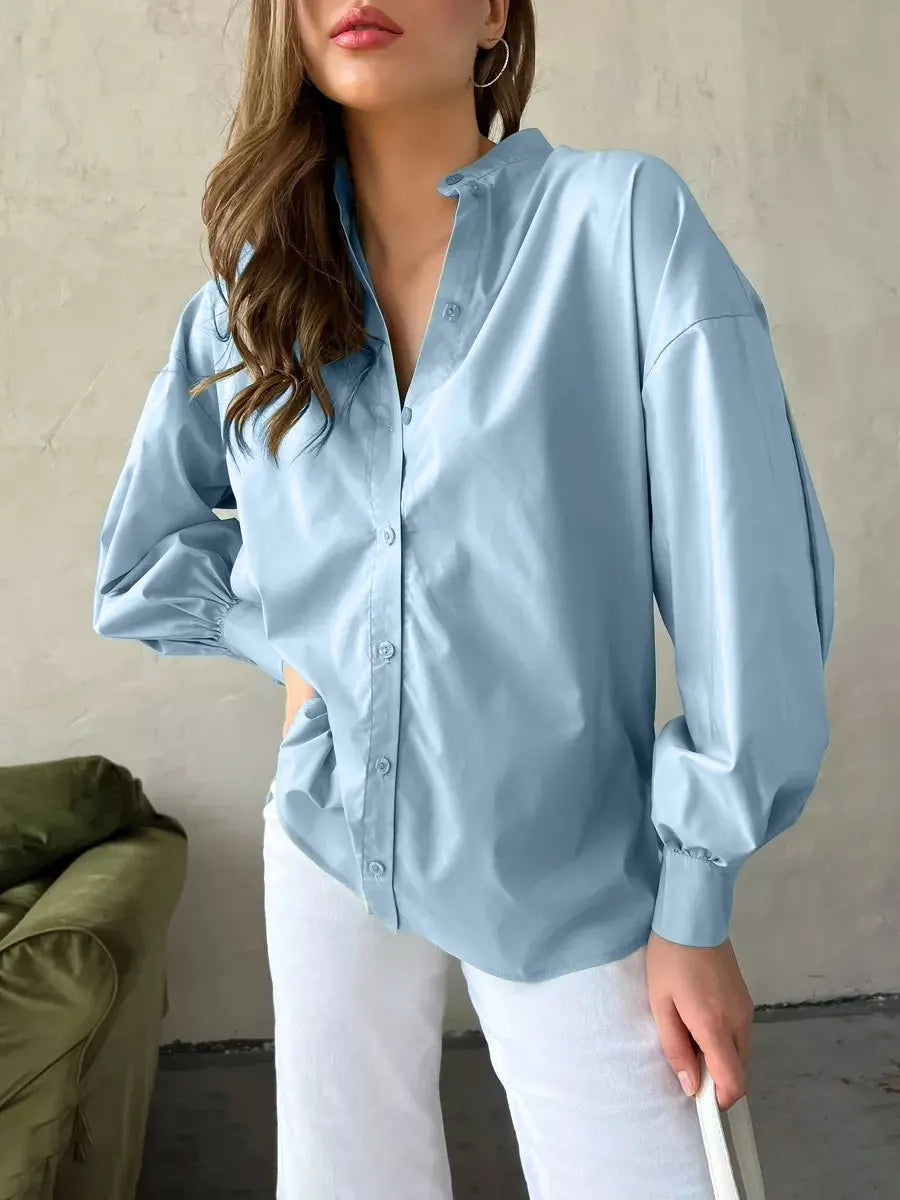 Women's Loose Lantern Sleeve Single-breasted 100% Cotton Blouse