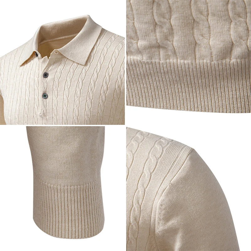 Turn Down Collar Knitted Pullover - Smart Casual Slim Fit Sweater