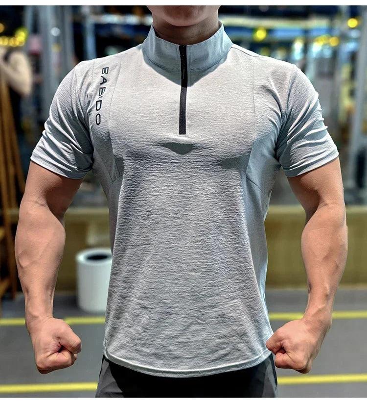 Men's Fitness Sport Clothing Bodybuilding Training Gym Running Short Sleeve Muscle Fit Top Quick Dry Rashguard T-Shirt