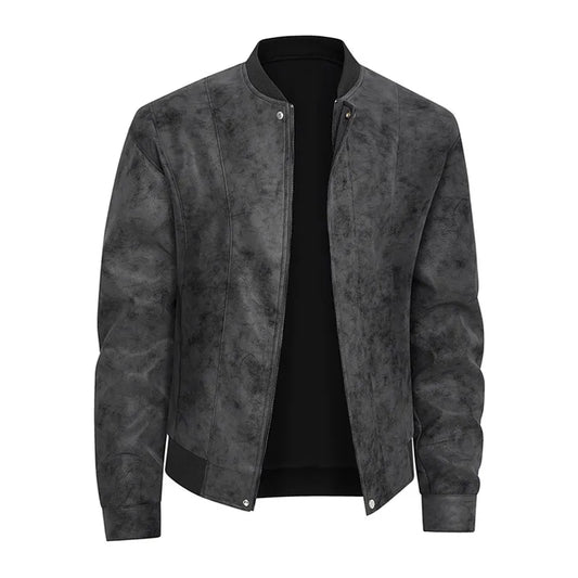 Men's Casual Leather Jacket - Stand Collar Moto Biker Outerwear