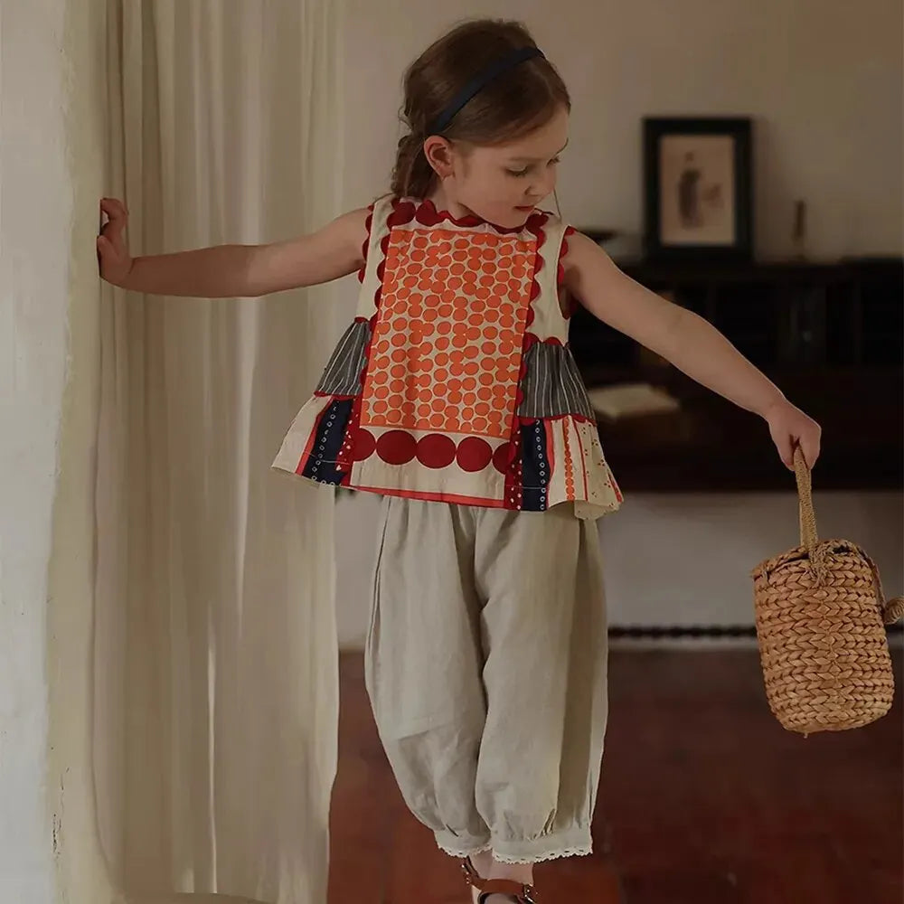 Girls' Dress Summer Children's Round Neck Sleeveless Geometric Multicolour Comfortable Casual Dress