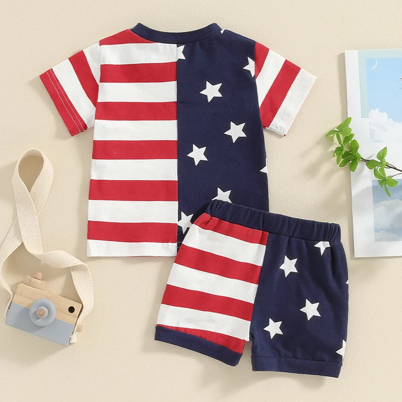 0-3Y Infant Baby Boys Clothes Sets American Flag Outfit Short Sleeve Stars Stripes Print T-Shirt and Shorts