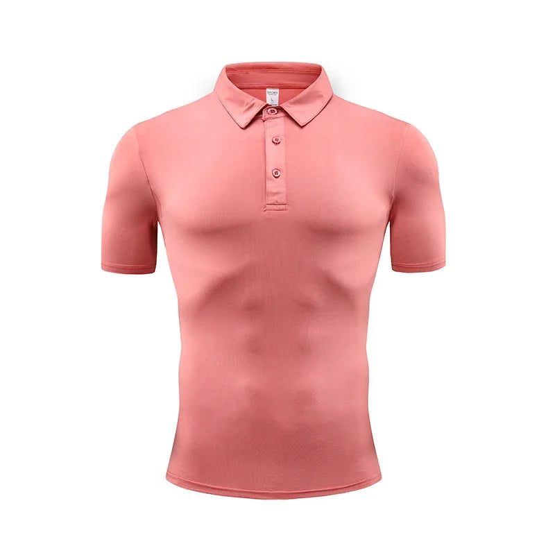 Men's Summer Casual Stretch Gym Muscle Fit Shirt Sports  Quick Dry Ice Silk Short Sleeve Golf Polo Lapel T-Shirt
