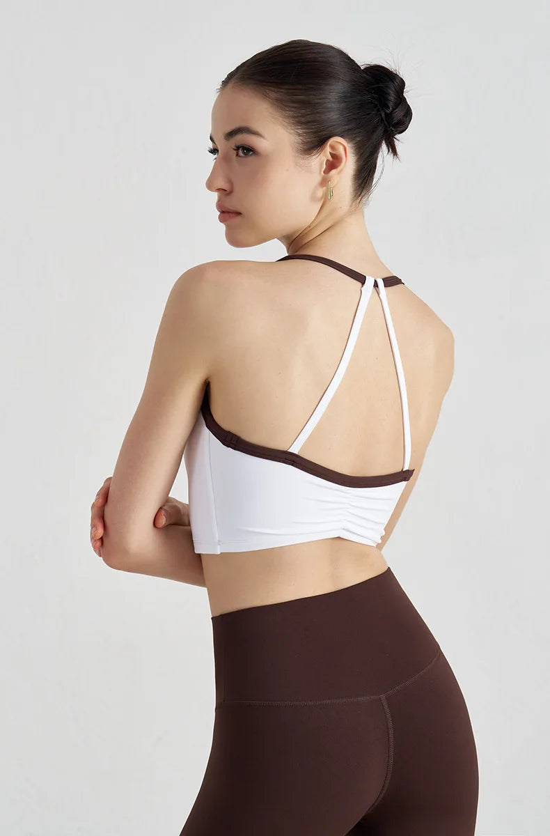 Two-Tone Nylon Sports Bra - Removable Chest Pad