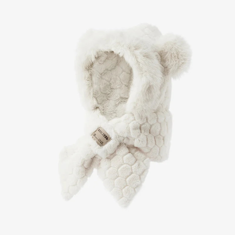 Cute Bear Hooded Scarf - Plush Neck Warmer Winter Accessory