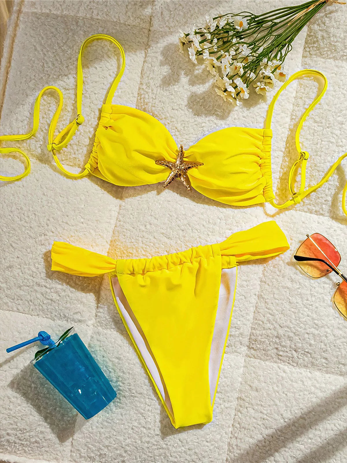 Women's Metal Star High Cut Leg Bikini  Swimsuit Swimwear Two-pieces Bikini Set