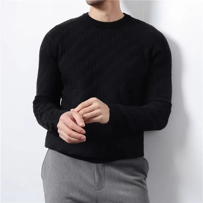 Men's Smart Casual Round Neck  Knitted Pullover Weaving Knit Sweater