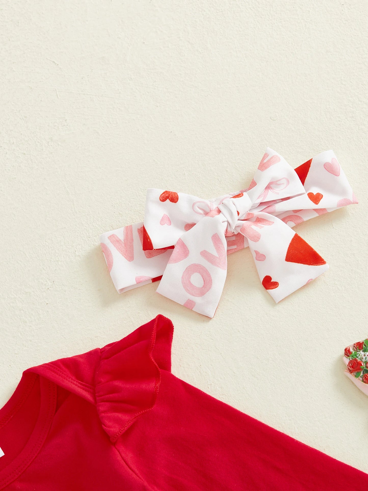 Baby Girls Valentine's Day 3-Piece Outfit Set - Ruffle Romper, Pants & Headband
