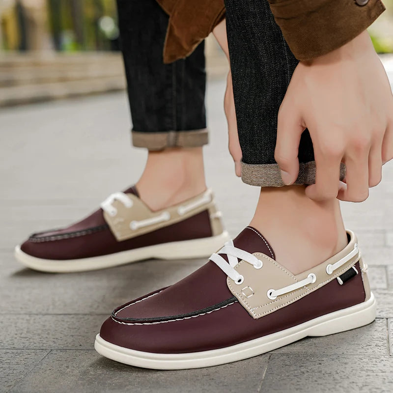 Men's Leather Slip-On Boat Shoes - Breathable Casual Loafers