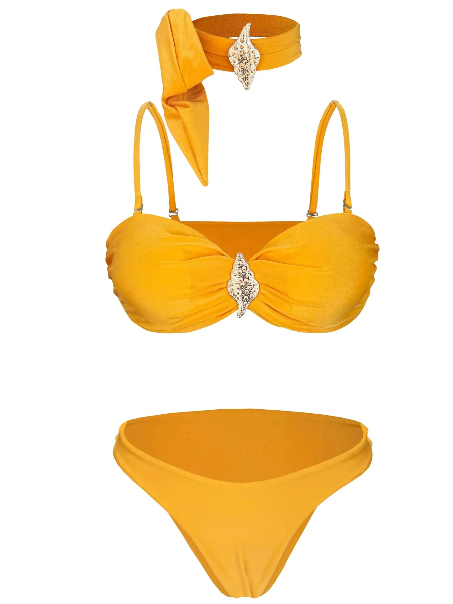 3-Piece Halter Bikini Set with A-Line Skirt Cover-Up