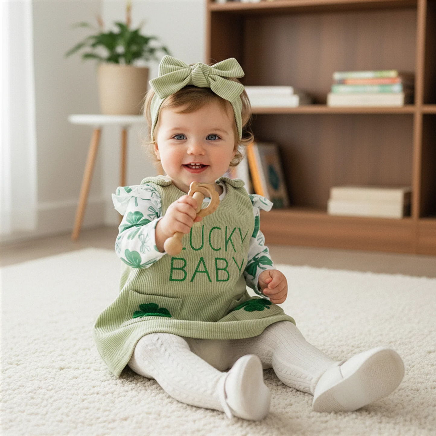 Baby Girls' Shamrock Print Romper Dress & Headband Set