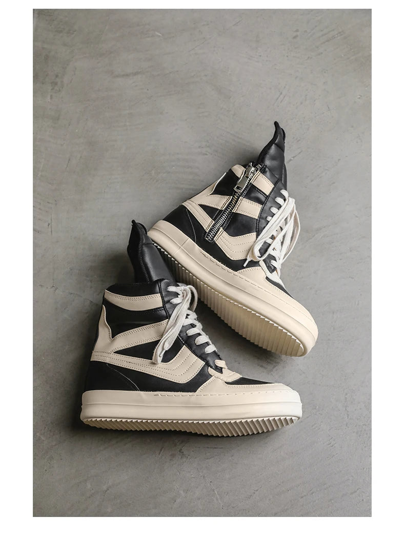 Men's High-Top Leather Sneakers - Lace-Up Ankle Boots