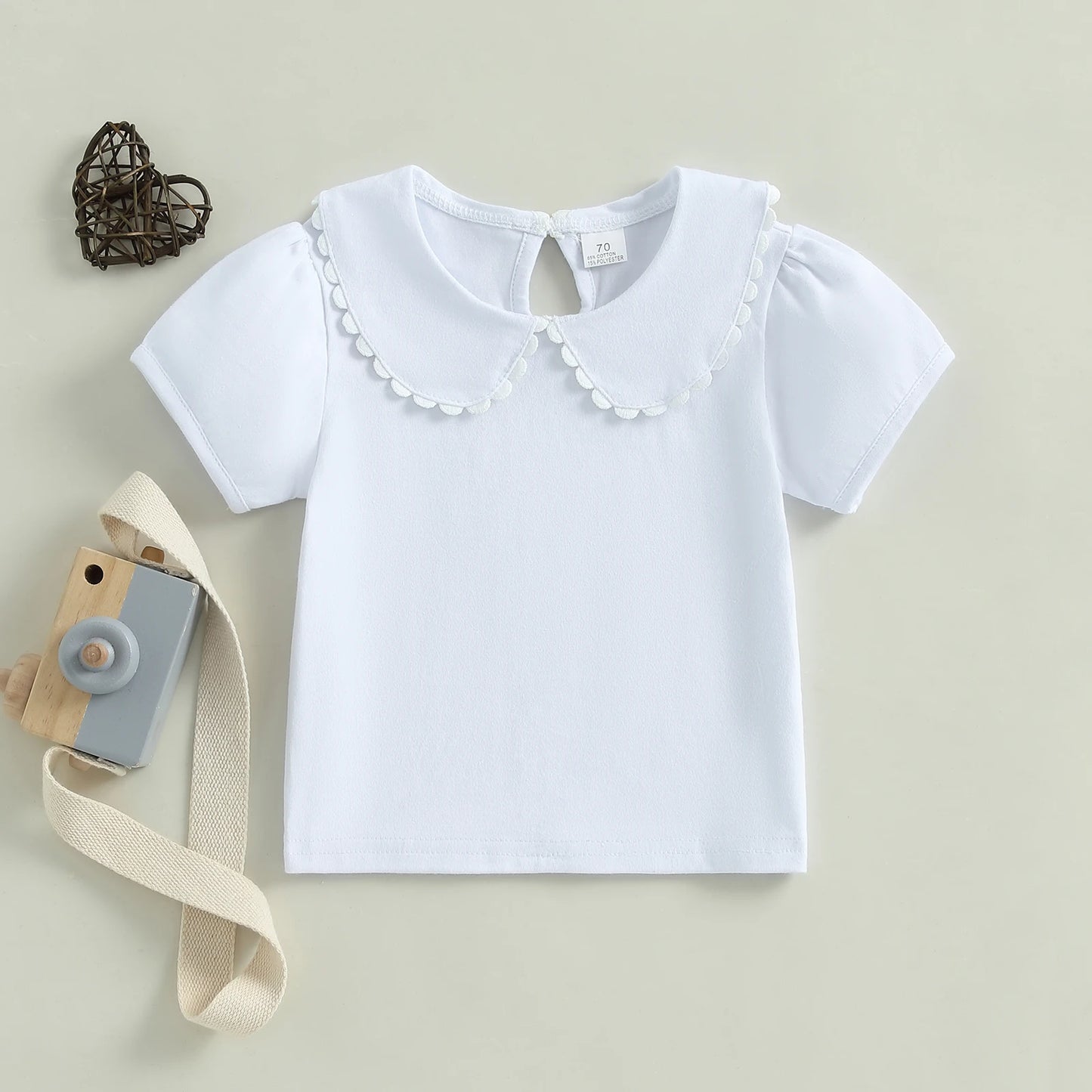 0-6Y Kids Girls Summer Casual  Short Sleeve Doll Collar Pullover Top
