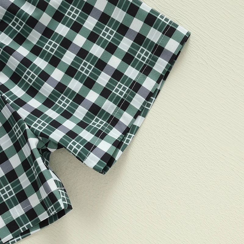Summer Baby Boys Casual Outfit Set - Duck Embroidery T-Shirt & Plaid Shorts (0-3Y)