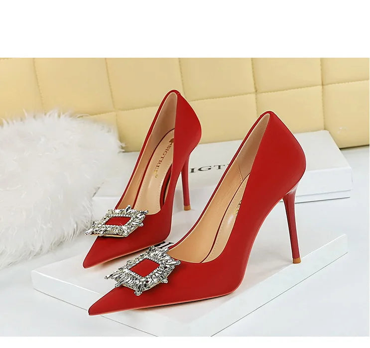 Women's Metal Rhinestone High Heels Silks Satins  Stilettos