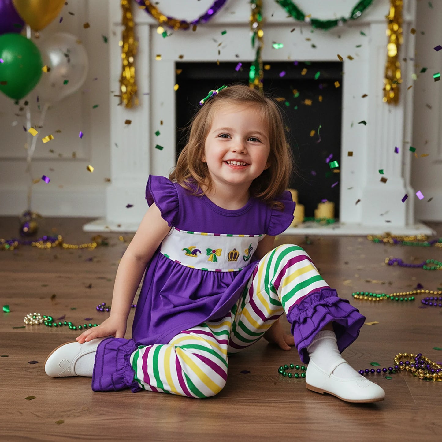 Baby Girls Spring Outfit Set - Ruffle Sleeve Dress Top & Flare Pants (0-3Y)