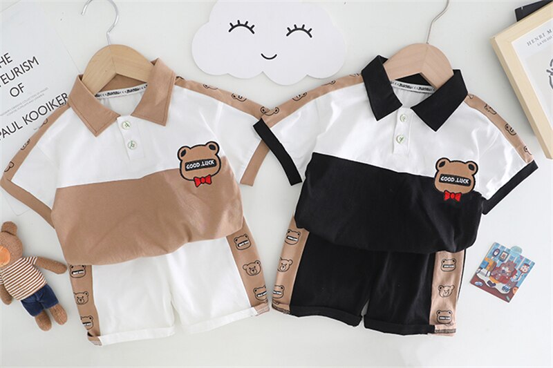 Boy's Cartoon Bear T Shirt and Shorts 2 Pcs Outfit