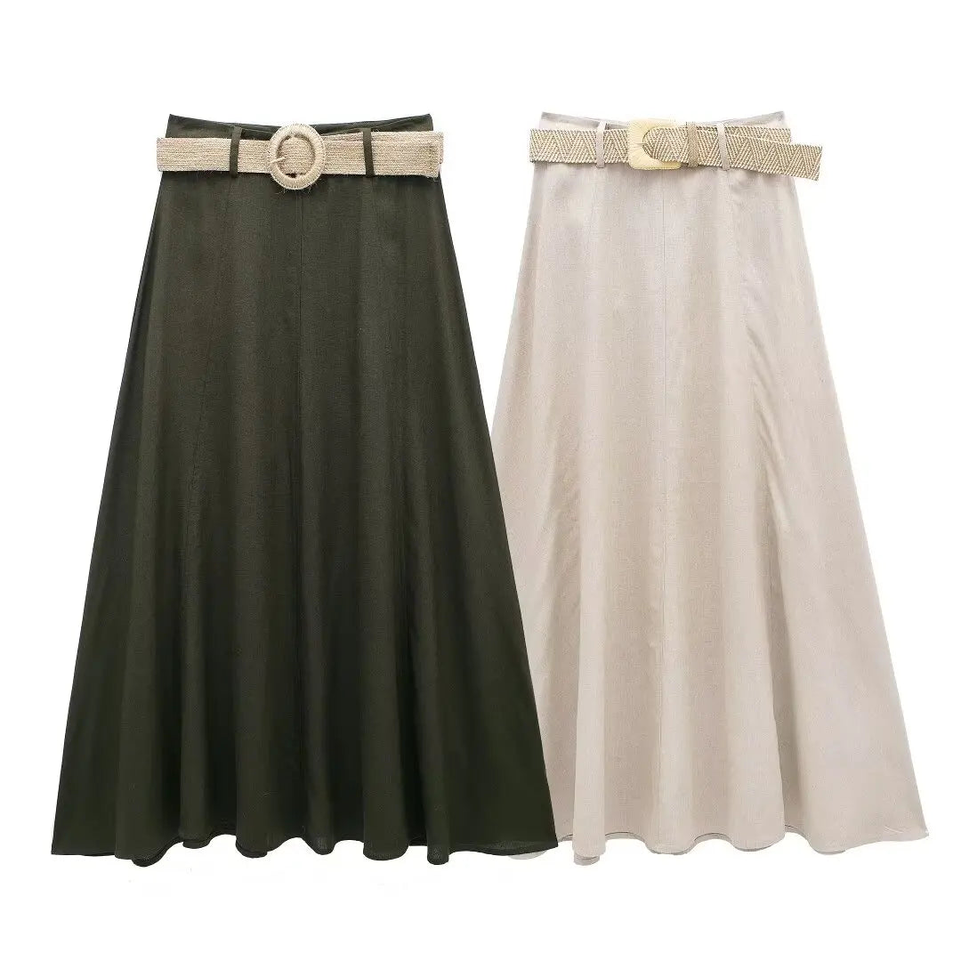 Summer Women's Casual Versatile Temperament Long Skirt With Belt