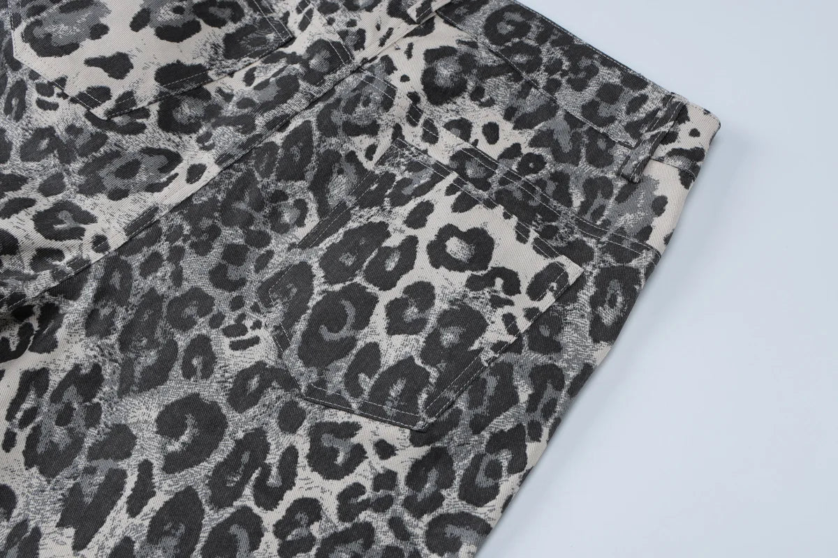 Women's Leopard Print Retro Straight Long Loose Slightly Flared Trousers