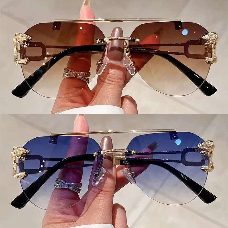 Unisex 2 Pairs Per Set Rimless Gradient Double Bridge Sunglasses