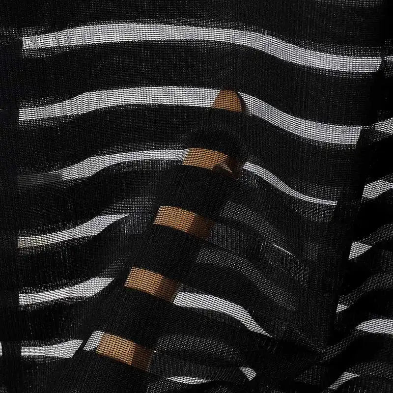 Men's Mesh Striped Round Neck Short Sleeve Transparent T-Shirt