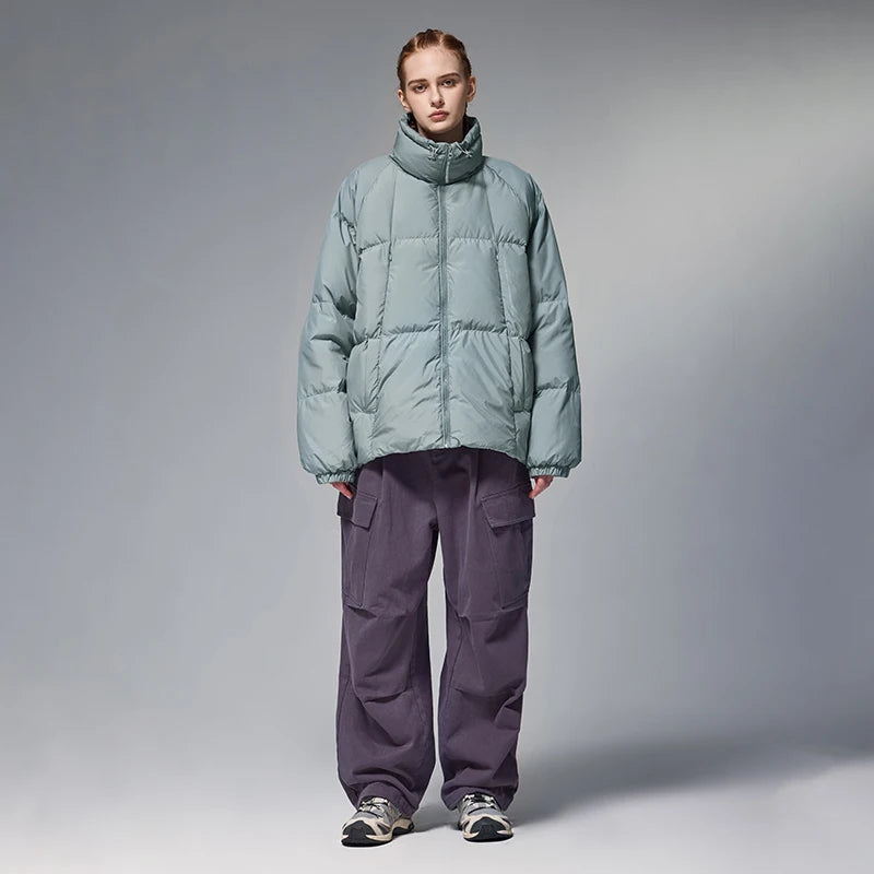 Minimalist Down Jacket Unisex - 90% Down Fill High Collar Winter Outerwear