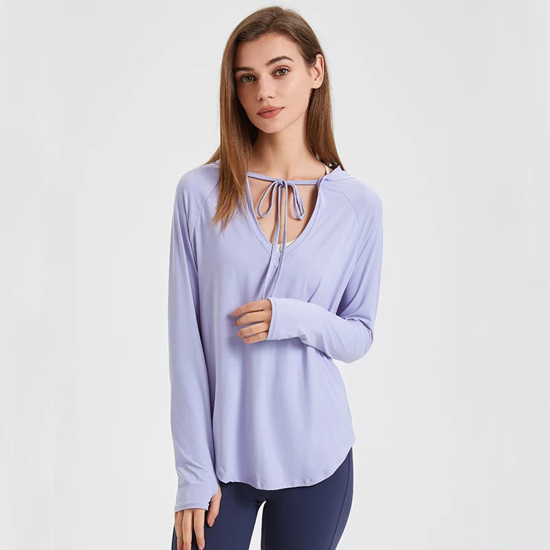 Women's Long Sleeve Hooded Yoga Shirt  Sun Protection Anti-UV Outdoor Workout Running Shirt Breathable Quick Dry Fitness Top Blouse