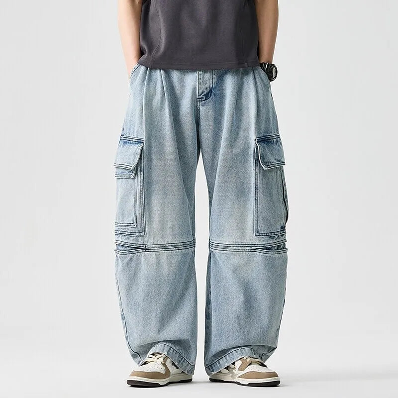 Men's Wide Leg Denim Jeans - Vintage Casual Loose Fit Trousers